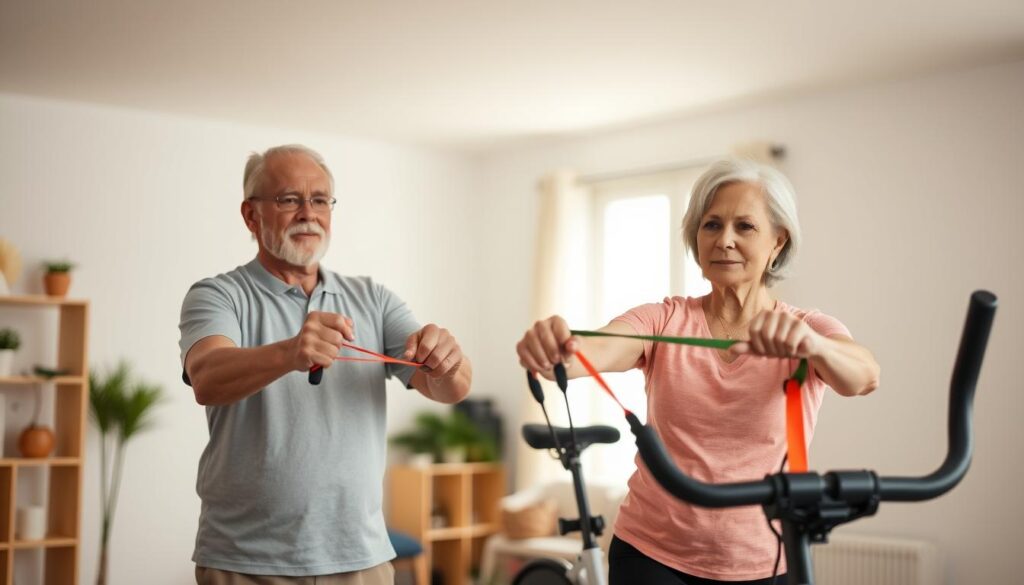 older adults using home gym equipment